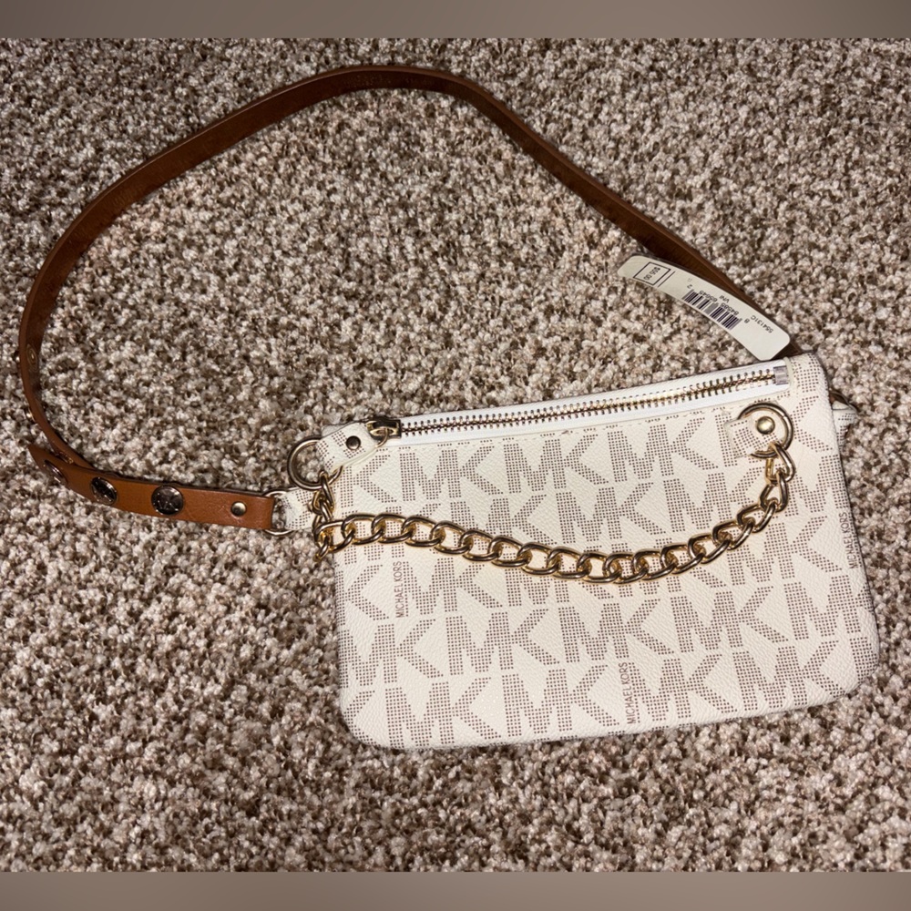 NEW Michael Kors waist purse belt fanny pack brown cream gold chain phone bag